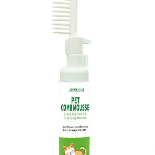 Pet Dry Shampoo Mousse with Comb, Deodorizing & Antibacterial Cat Grooming Cleaner, Fur Softening Pet No-Rinse Foam